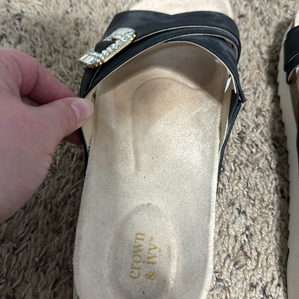 Black crown & ivy slip on sandles with bling detail - Picture 10 of 14